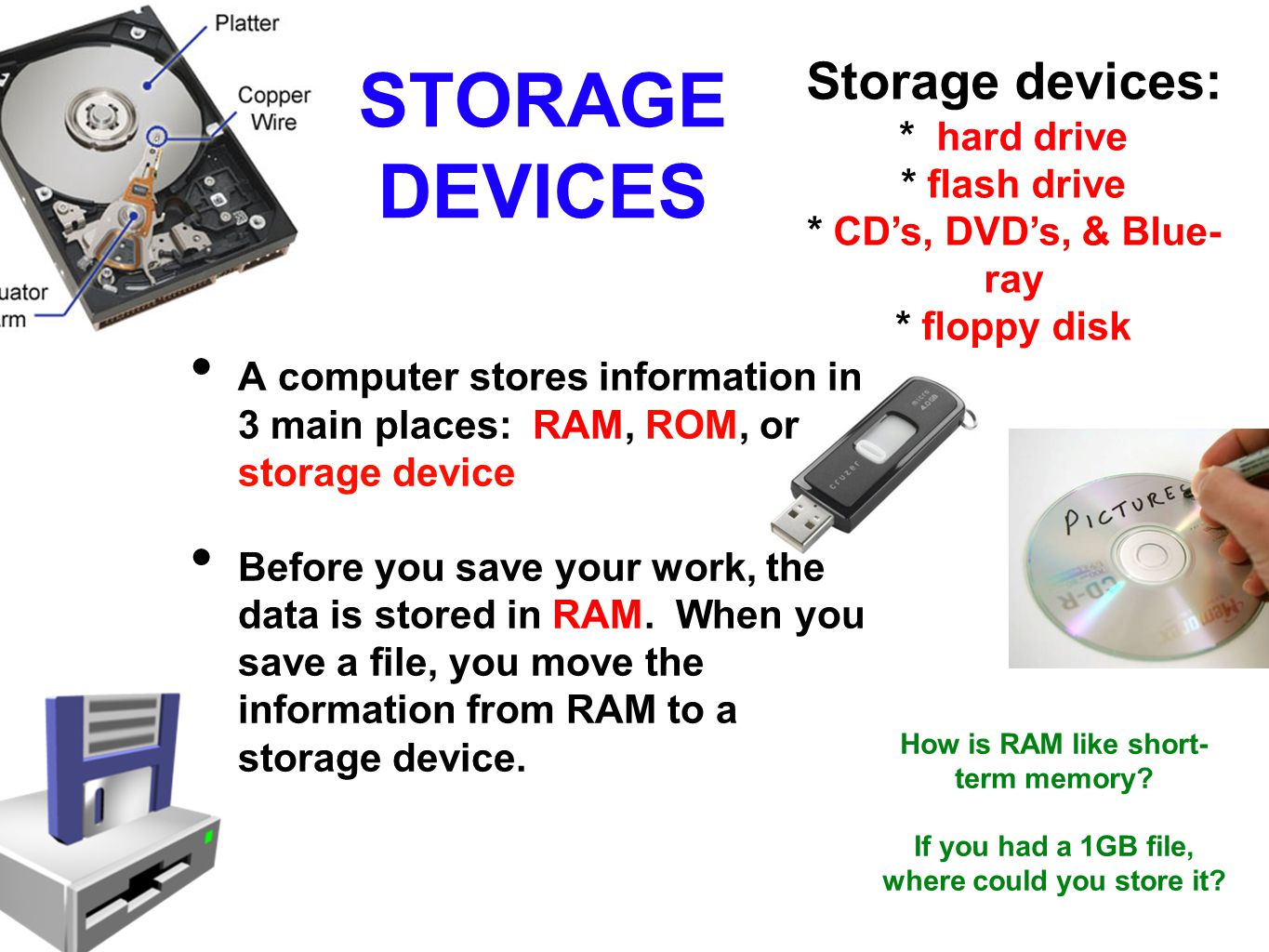 STORAGE DEVICES Storage devices: * hard drive * flash drive