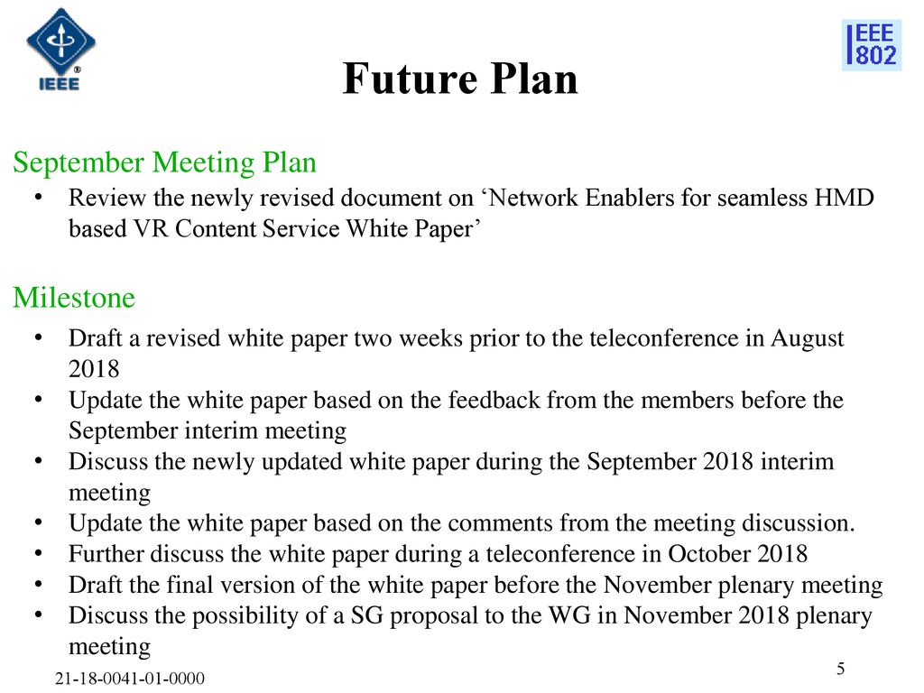 Future Plan September Meeting Plan Milestone