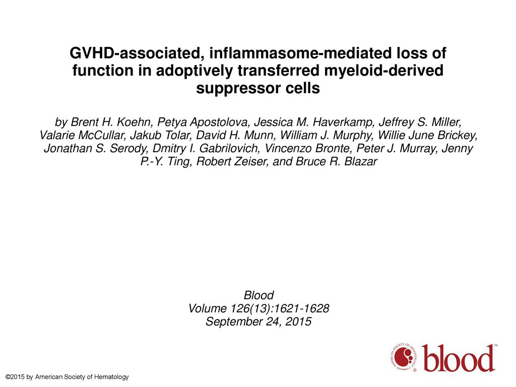 GVHD-associated, inflammasome-mediated loss of function in adoptively transferred myeloid-derived suppressor cells