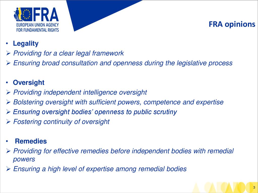 FRA opinions Legality Providing for a clear legal framework