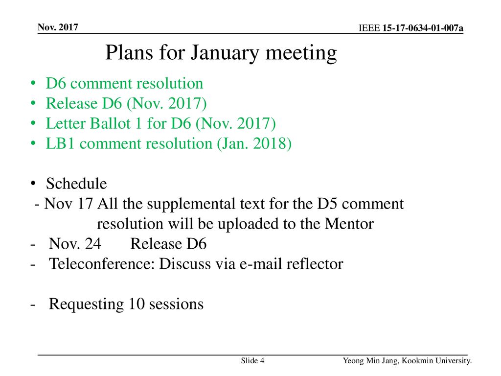 Plans for January meeting