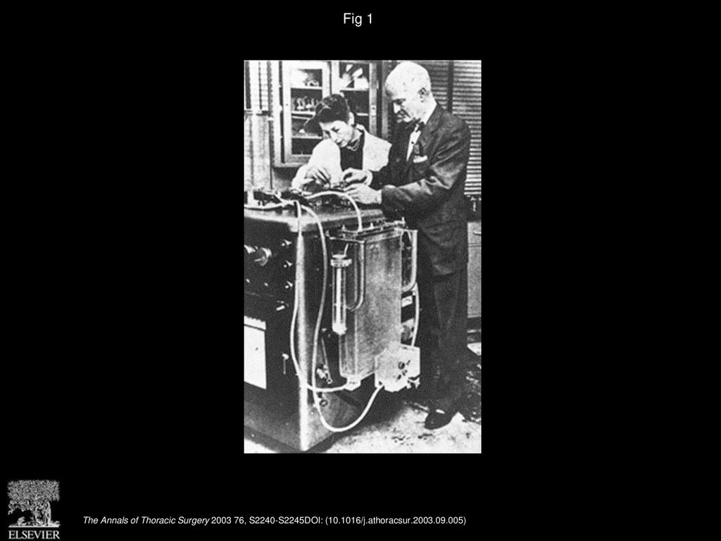 Fig 1 John H. Gibbon, Jr, with his wife, Mary H. Gibbon, and his original heart-lung machine.