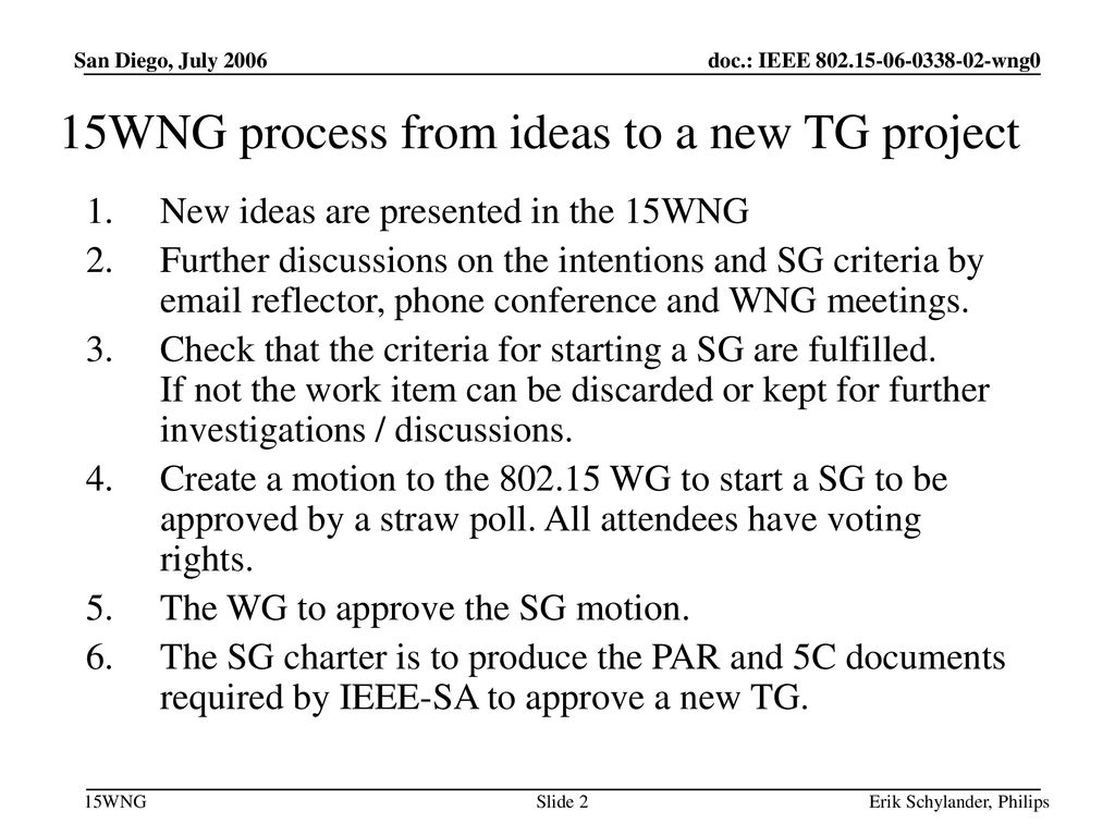 15WNG process from ideas to a new TG project