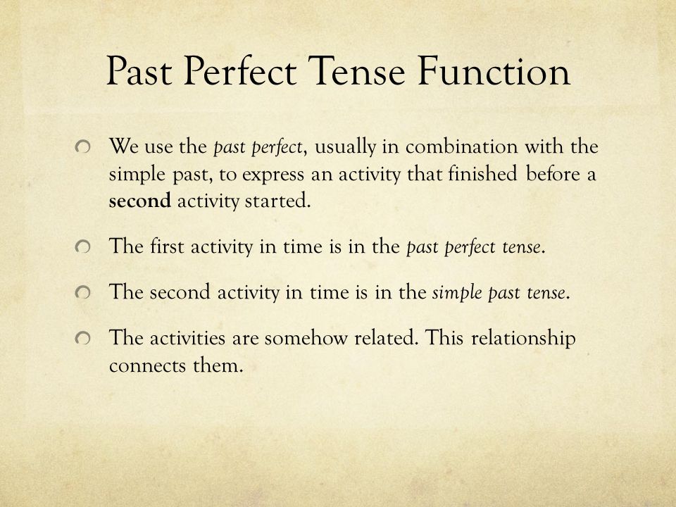 Past Perfect Tense Function