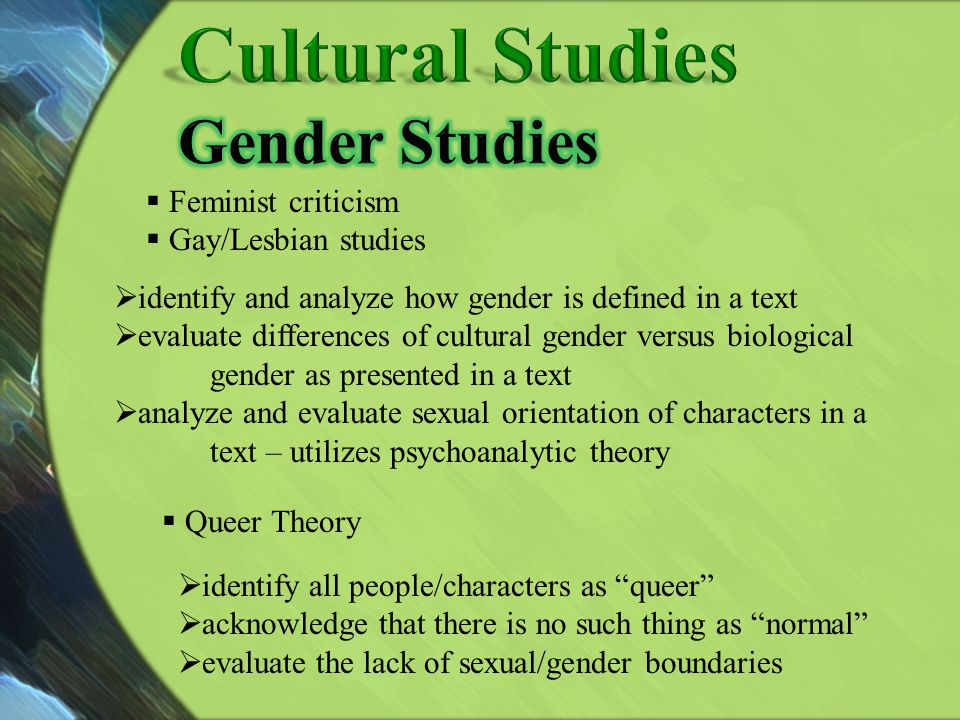 Cultural Studies Gender Studies Feminist criticism Gay/Lesbian studies