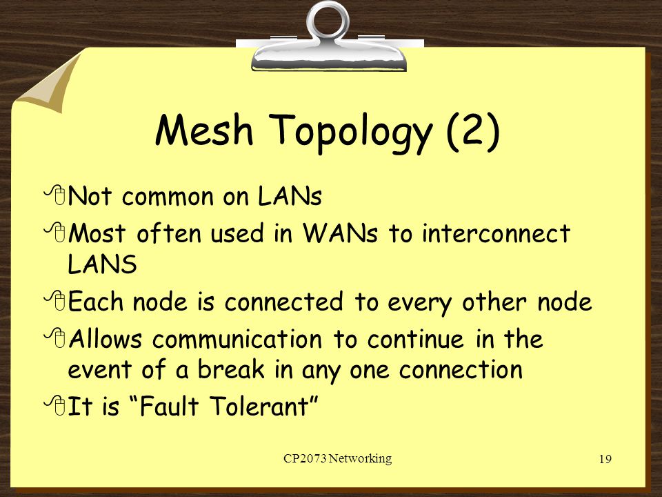 Mesh Topology (2) Not common on LANs