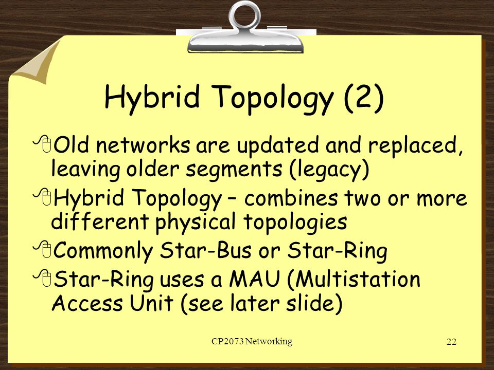 Hybrid Topology (2) Old networks are updated and replaced, leaving older segments (legacy)
