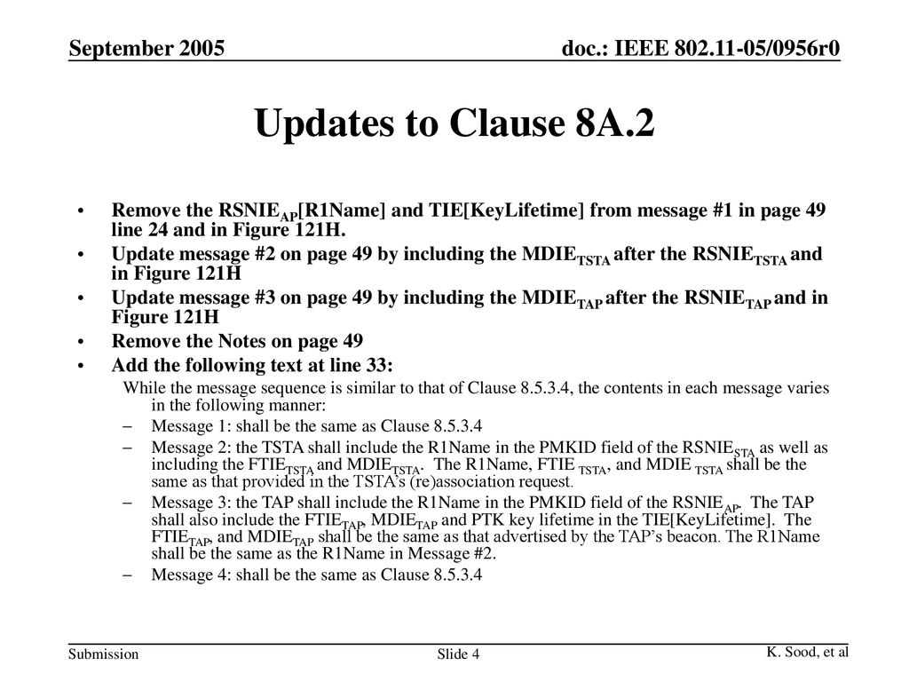 Updates to Clause 8A.2 September 2005
