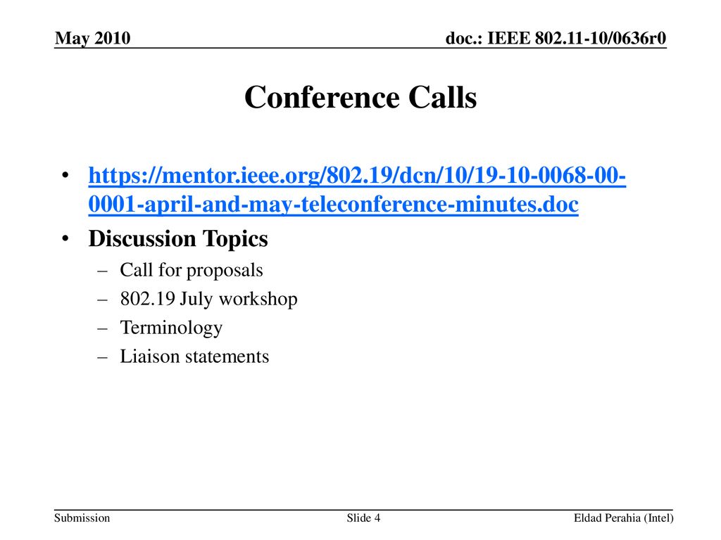 May 2010 Conference Calls.