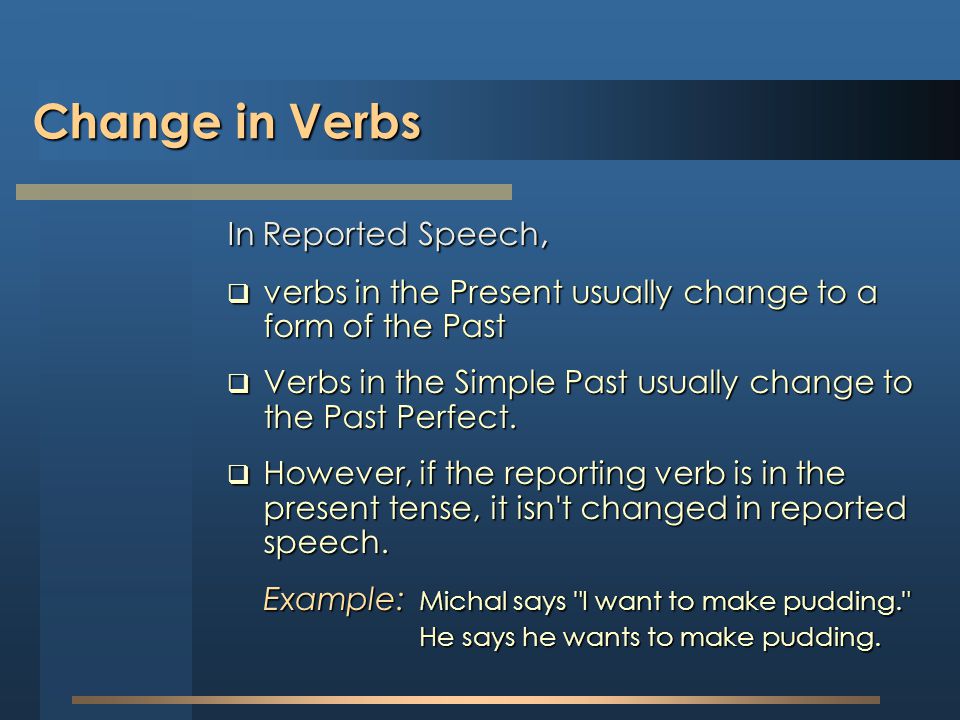Change in Verbs In Reported Speech,
