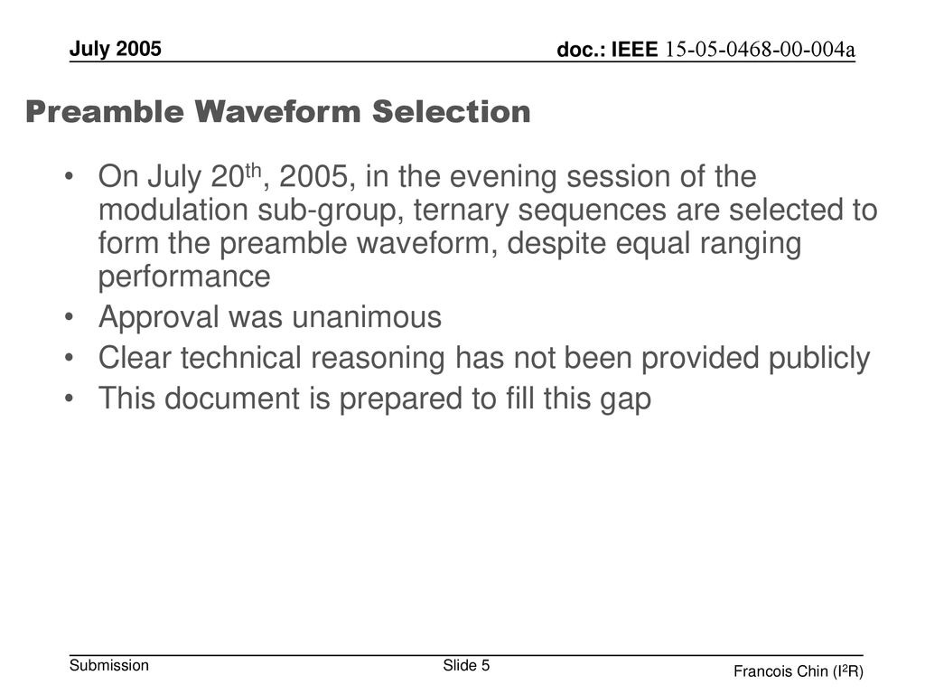 Preamble Waveform Selection