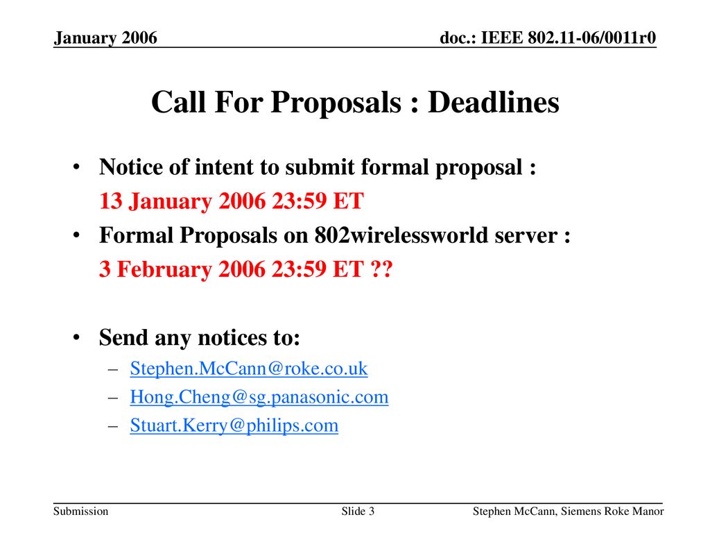 Call For Proposals : Deadlines