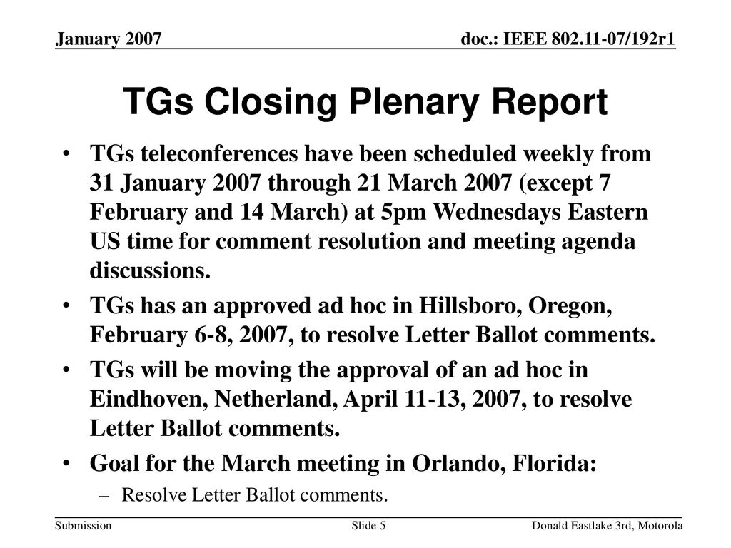 TGs Closing Plenary Report