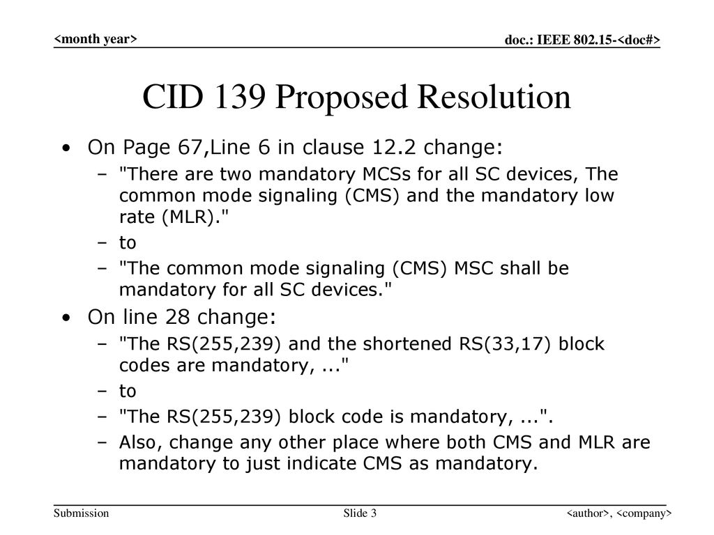 CID 139 Proposed Resolution
