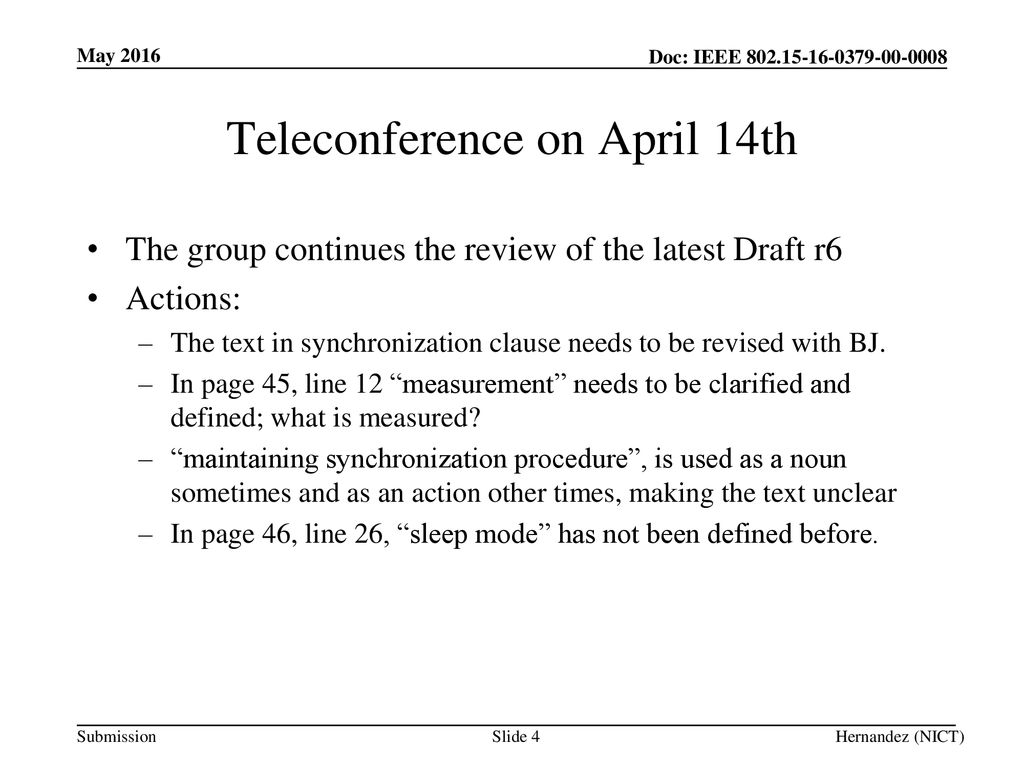 Teleconference on April 14th