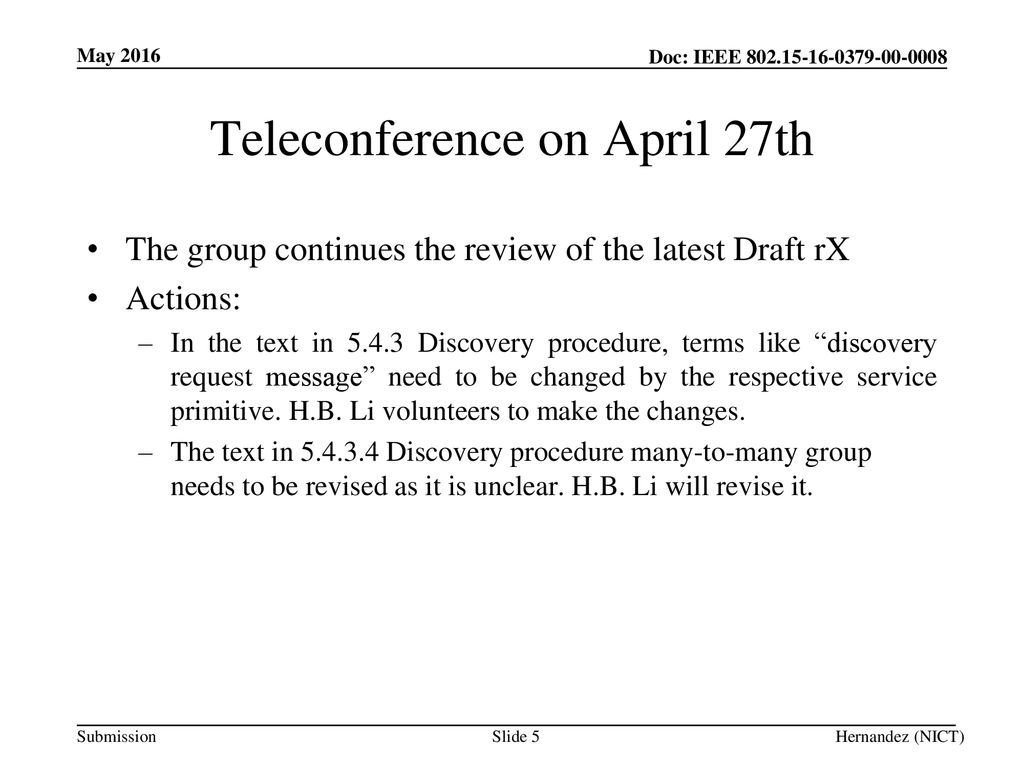 Teleconference on April 27th