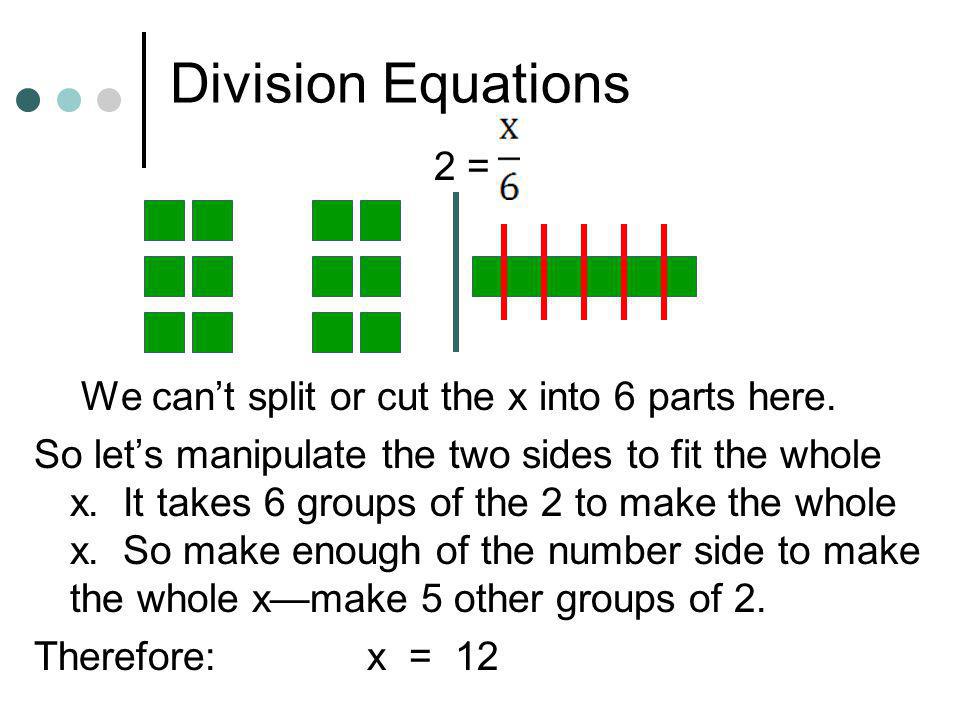 Division Equations 2 = We can’t split or cut the x into 6 parts here.
