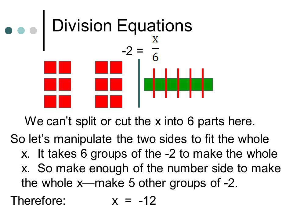 Division Equations -2 = We can’t split or cut the x into 6 parts here.