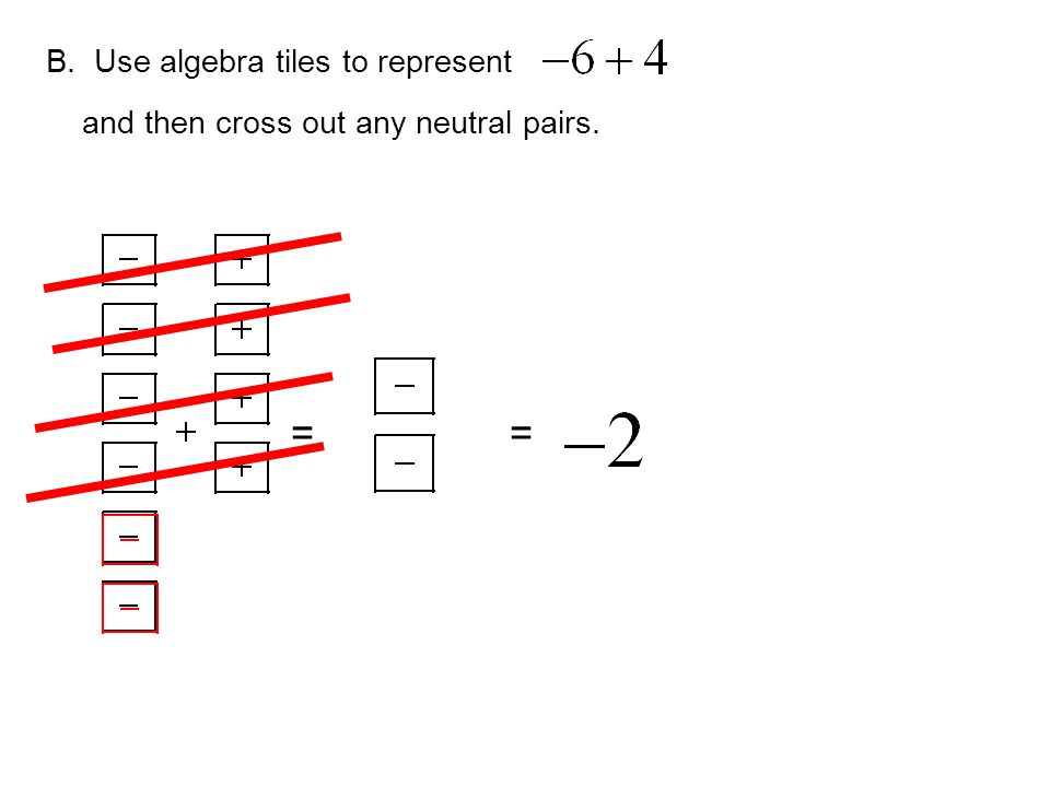 = = B. Use algebra tiles to represent