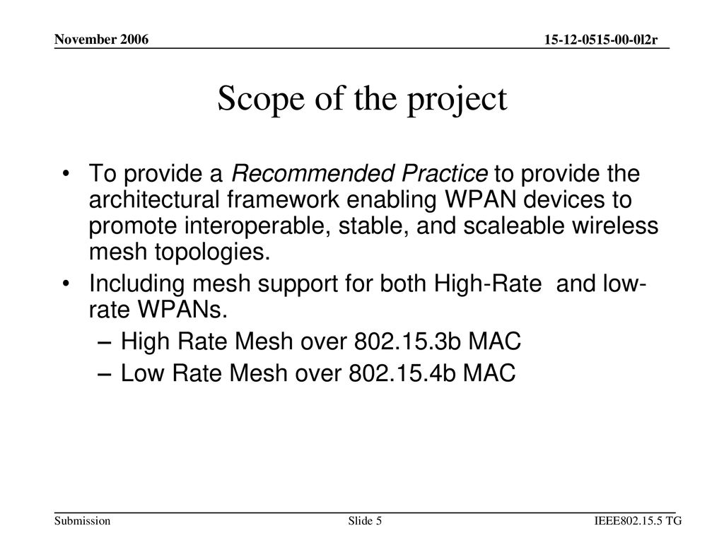 November 2006 Scope of the project.