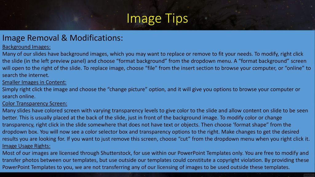 Image Tips Image Removal & Modifications: Background Images: