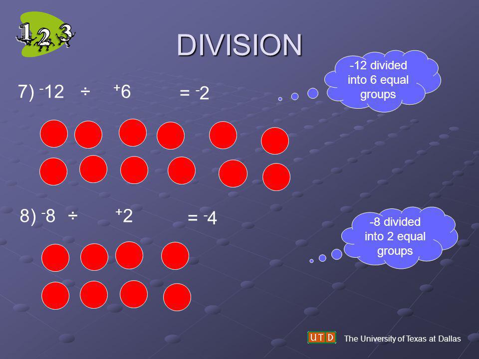 DIVISION 7) -12 ÷ +6 = -2 8) -8 ÷ +2 = -4