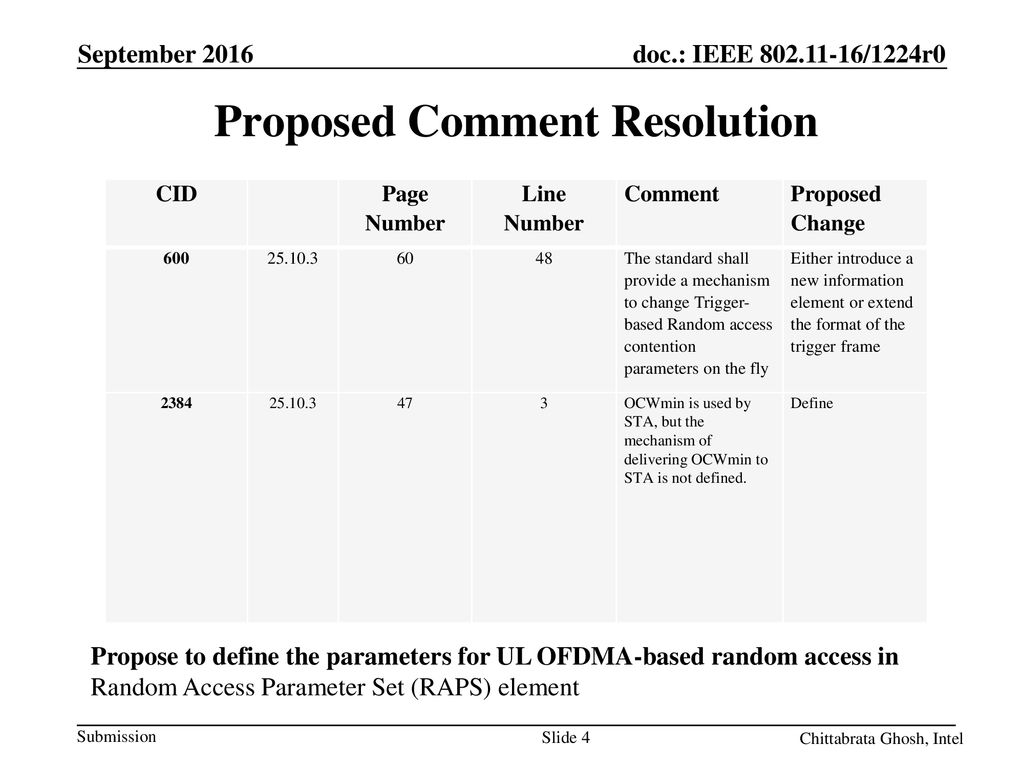 Proposed Comment Resolution
