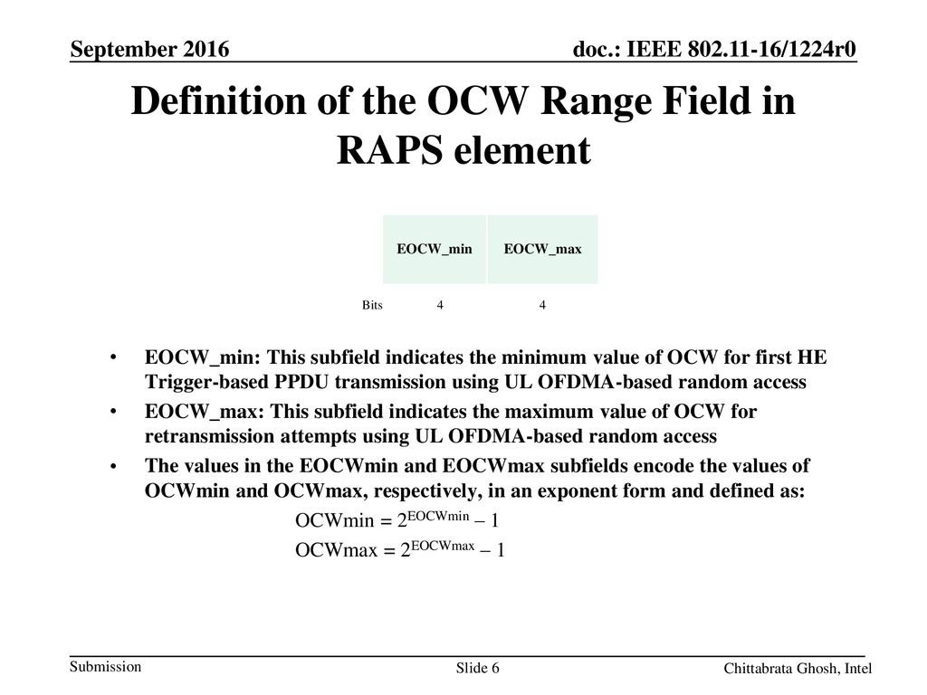 Definition of the OCW Range Field in RAPS element