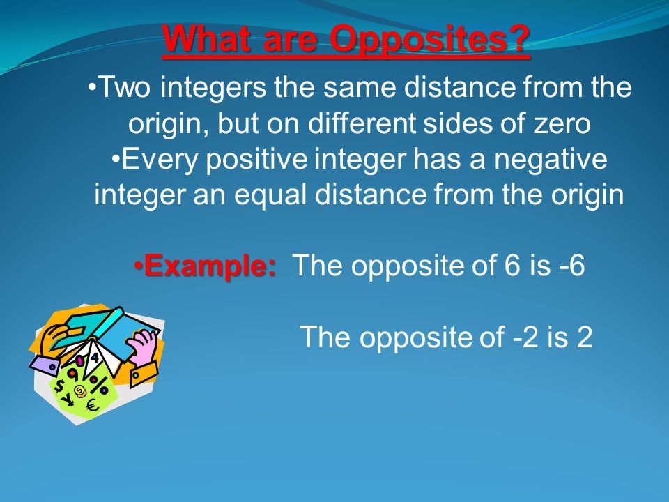 Example: The opposite of 6 is -6