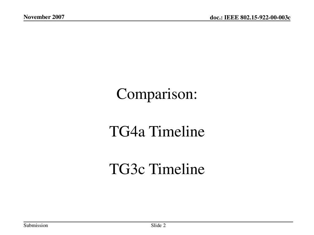 Comparison: TG4a Timeline TG3c Timeline