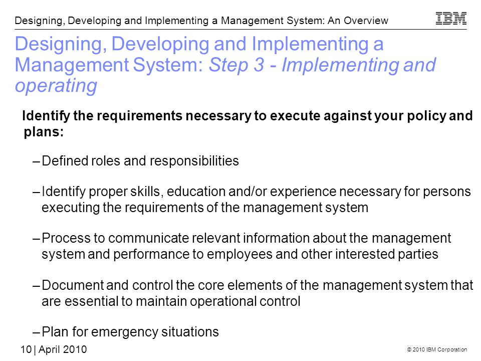 Designing, Developing and Implementing a Management System: Step 3 - Implementing and operating