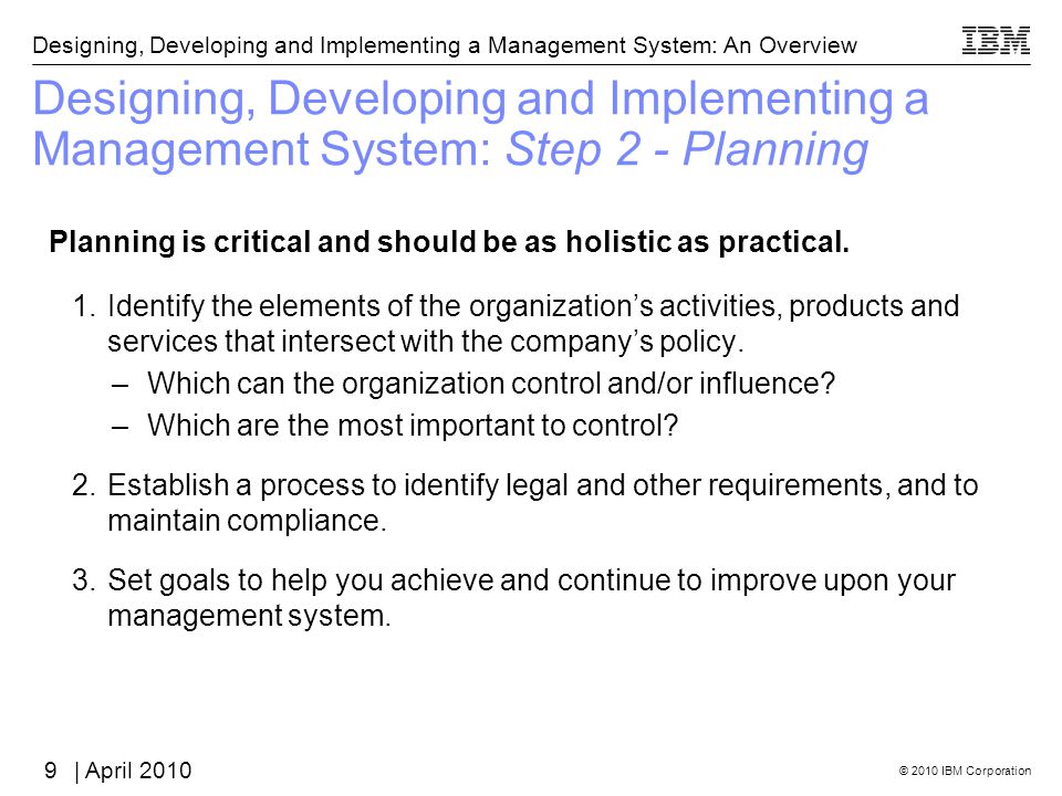 Designing, Developing and Implementing a Management System: Step 2 - Planning