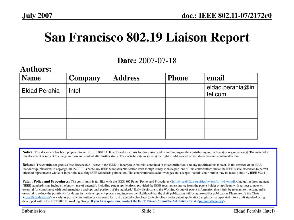 San Francisco Liaison Report