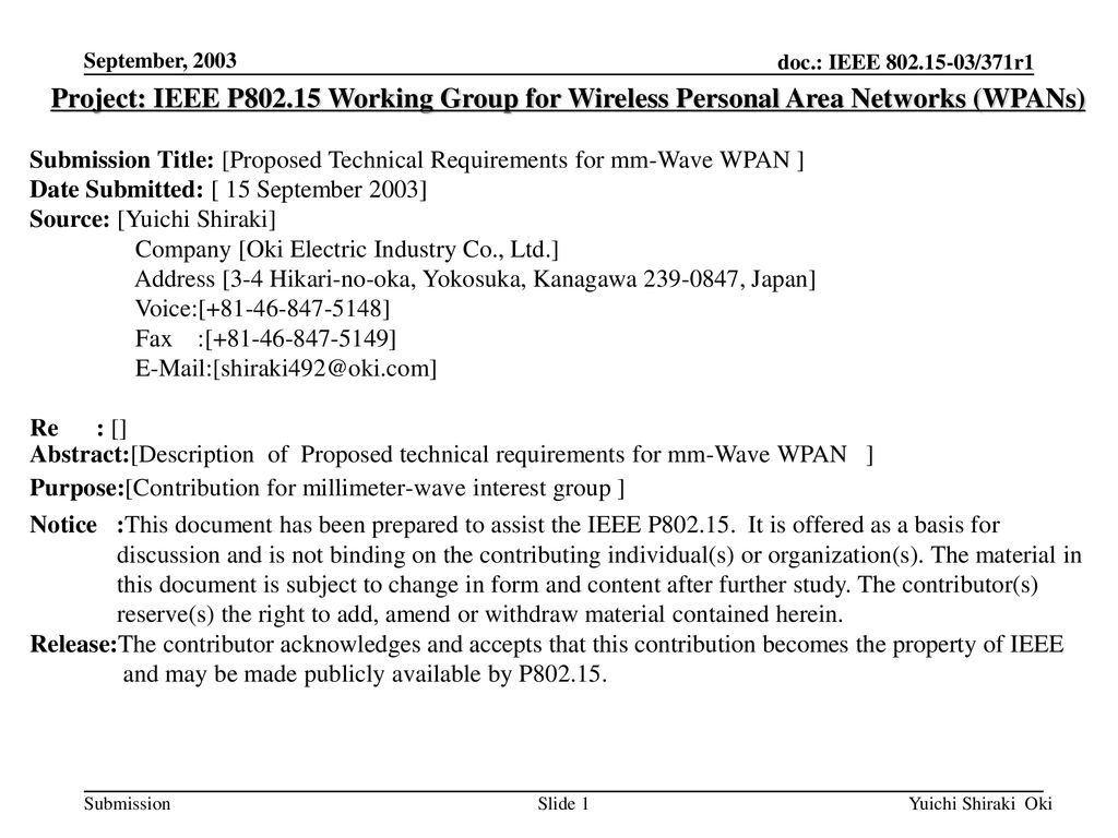 <month year> doc.: IEEE /119. September, Project: IEEE P Working Group for Wireless Personal Area Networks (WPANs)