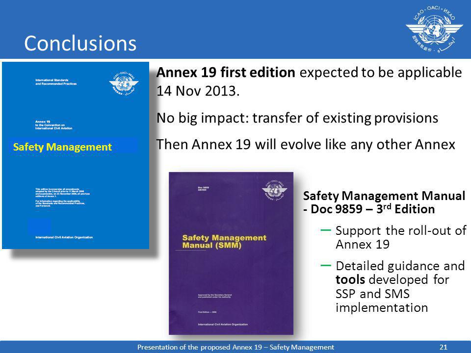 Presentation of the proposed Annex 19 – Safety Management