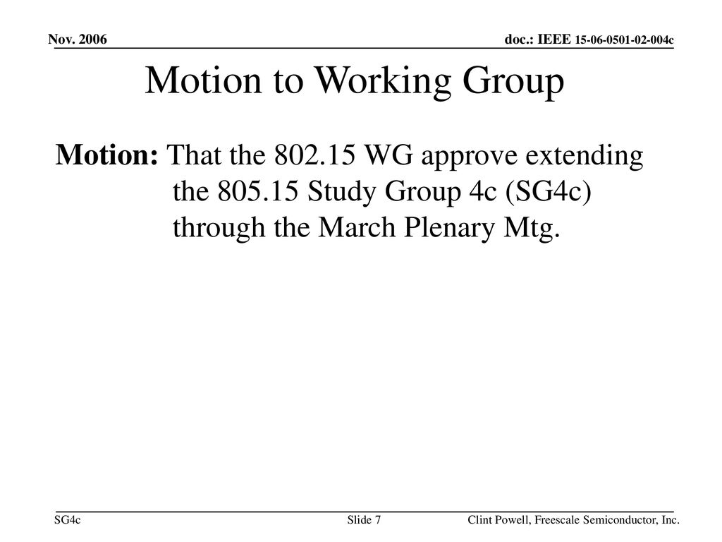 Motion to Working Group