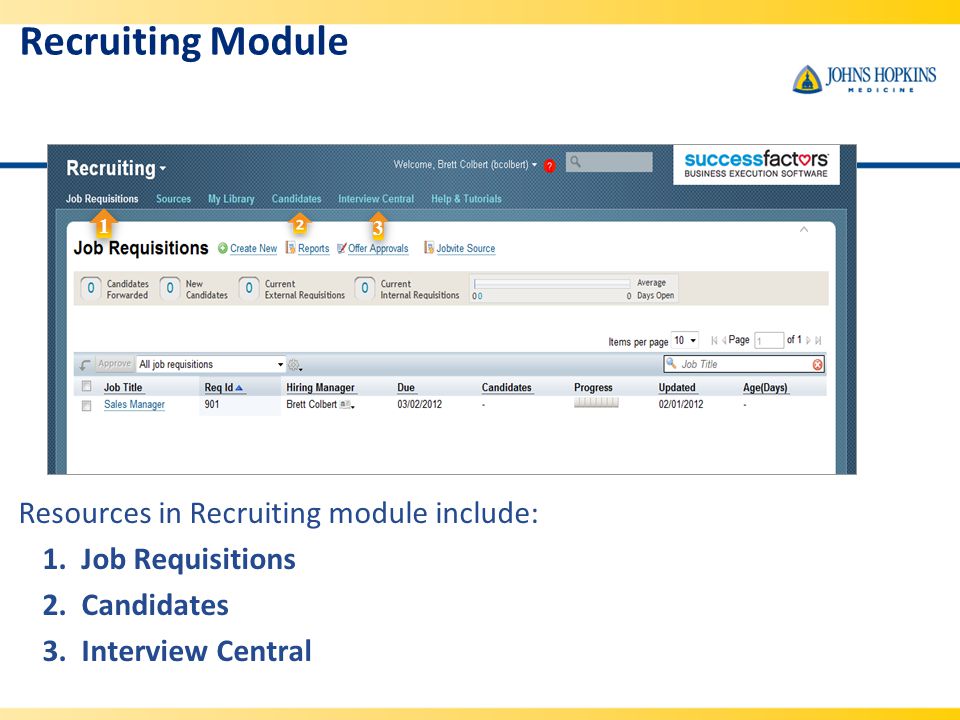 Recruiting Module Resources in Recruiting module include:
