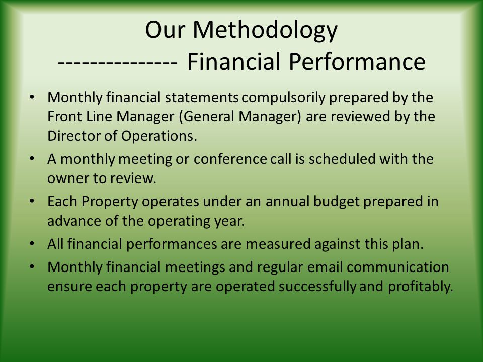 Our Methodology Financial Performance