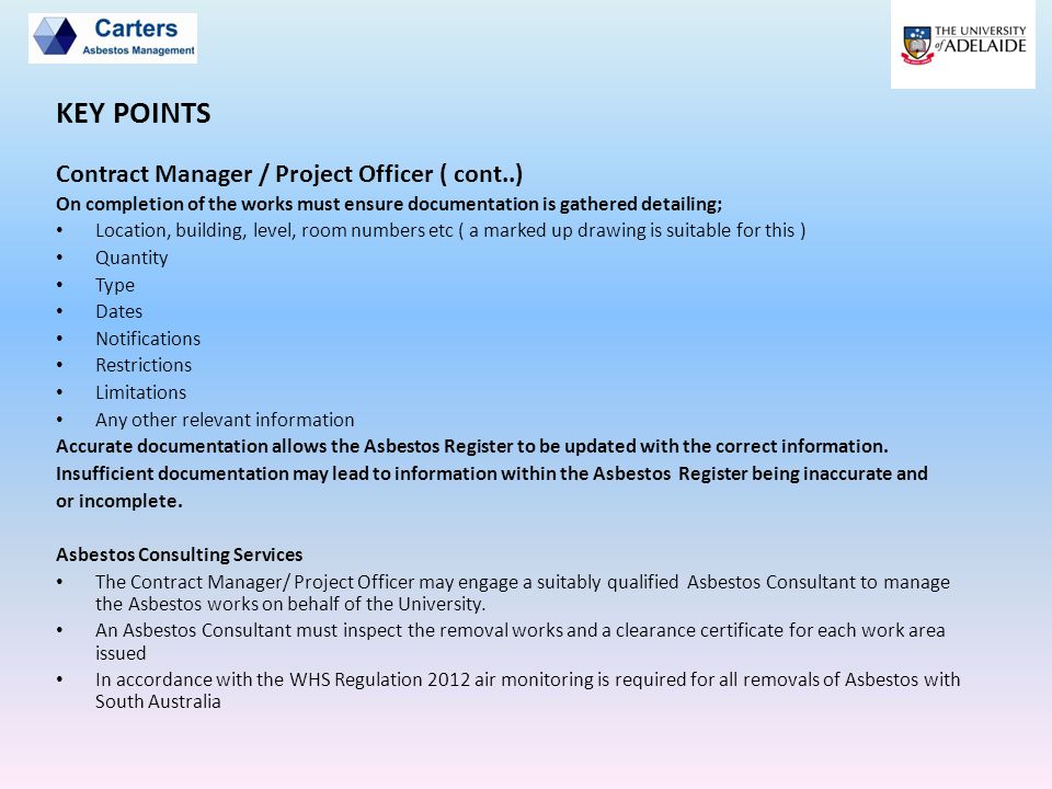 KEY POINTS Contract Manager / Project Officer ( cont..)