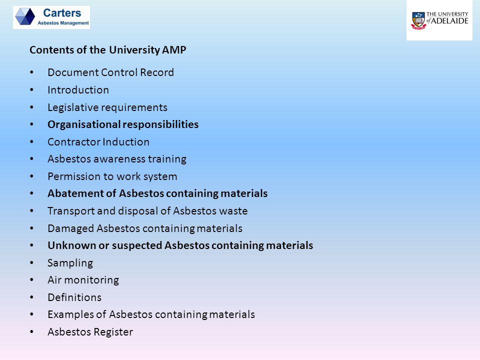 Contents of the University AMP