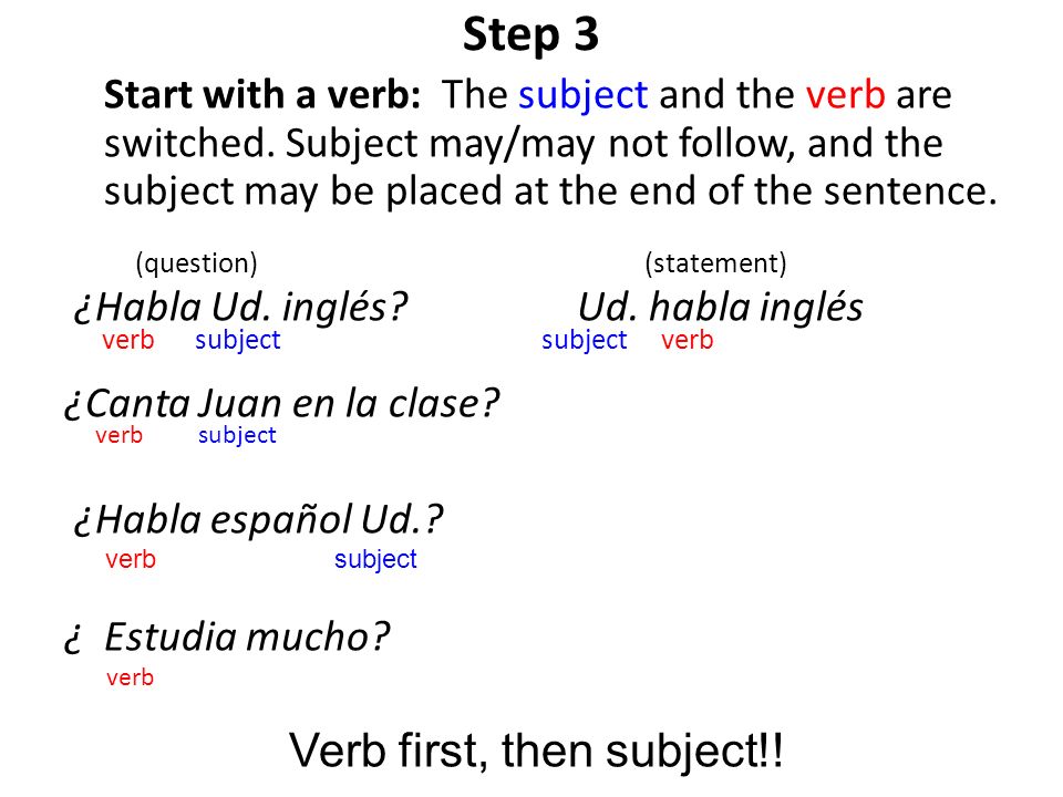 Step 3 Verb first, then subject!!