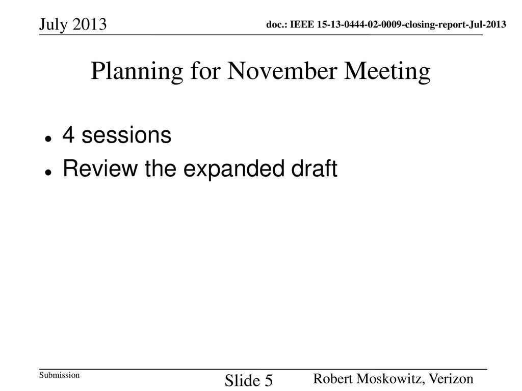 Planning for November Meeting