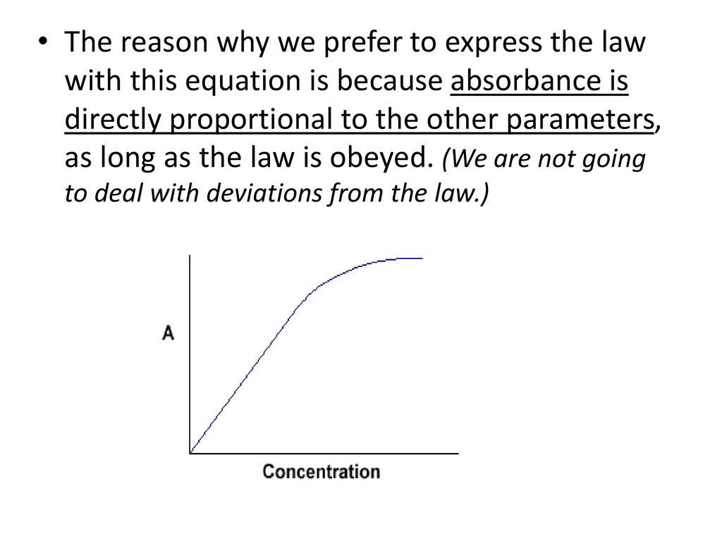 The reason why we prefer to express the law with this equation is because absorbance is directly proportional to the other parameters, as long as the law is obeyed.