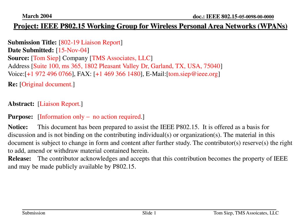 March 2005 doc.: IEEE a. March Project: IEEE P Working Group for Wireless Personal Area Networks (WPANs)