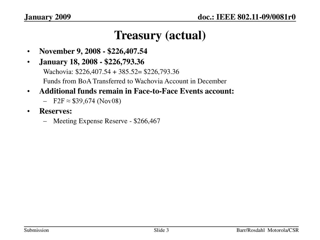Treasury (actual) January 2009 November 9, $226,407.54