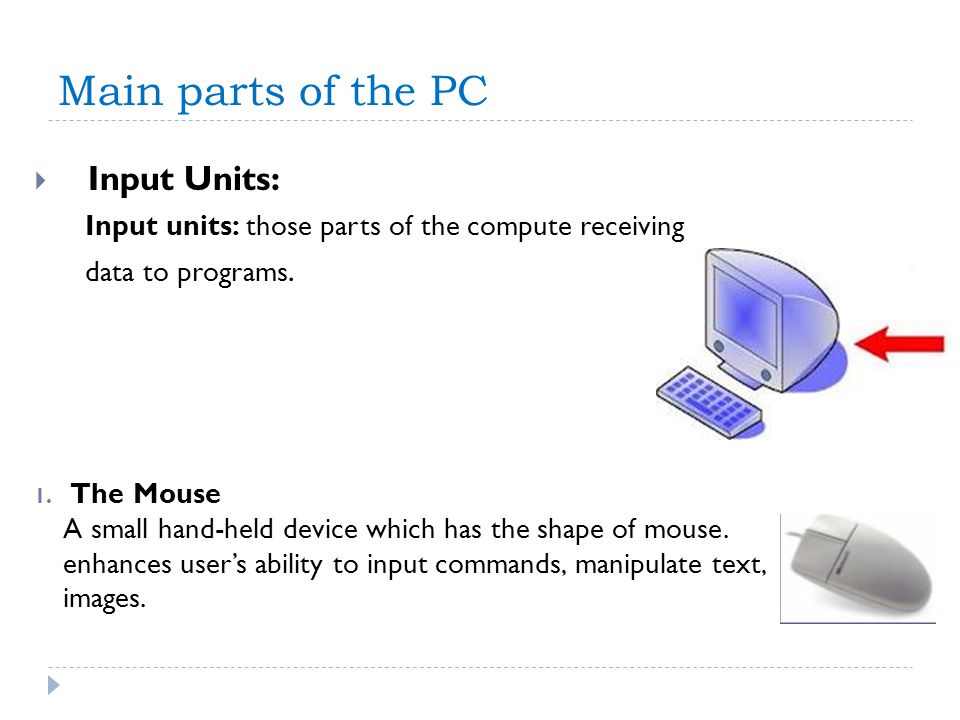 Main parts of the PC Input Units: