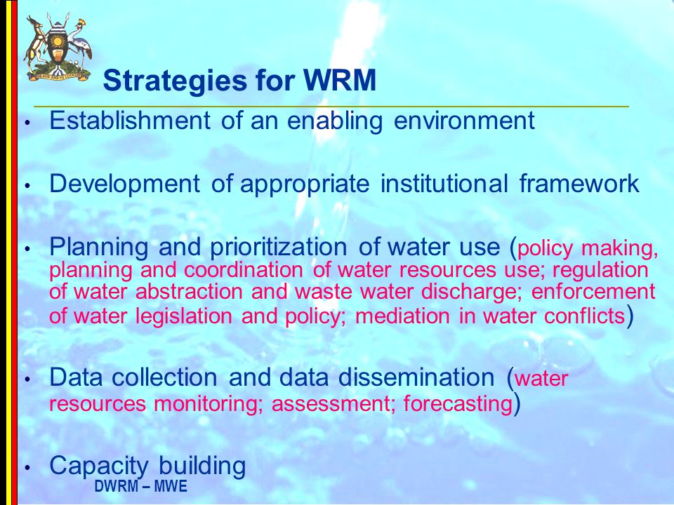Strategies for WRM Establishment of an enabling environment