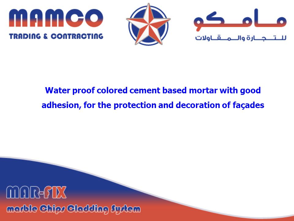 Water proof colored cement based mortar with good adhesion, for the protection and decoration of façades