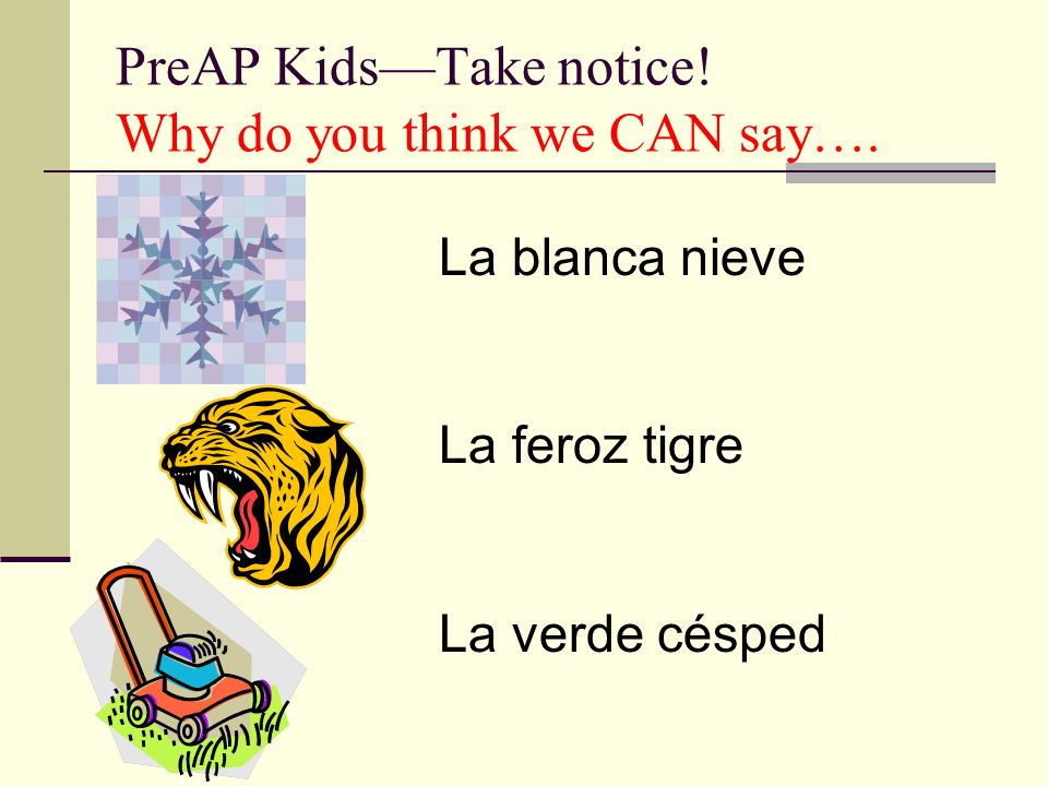 PreAP Kids—Take notice! Why do you think we CAN say….