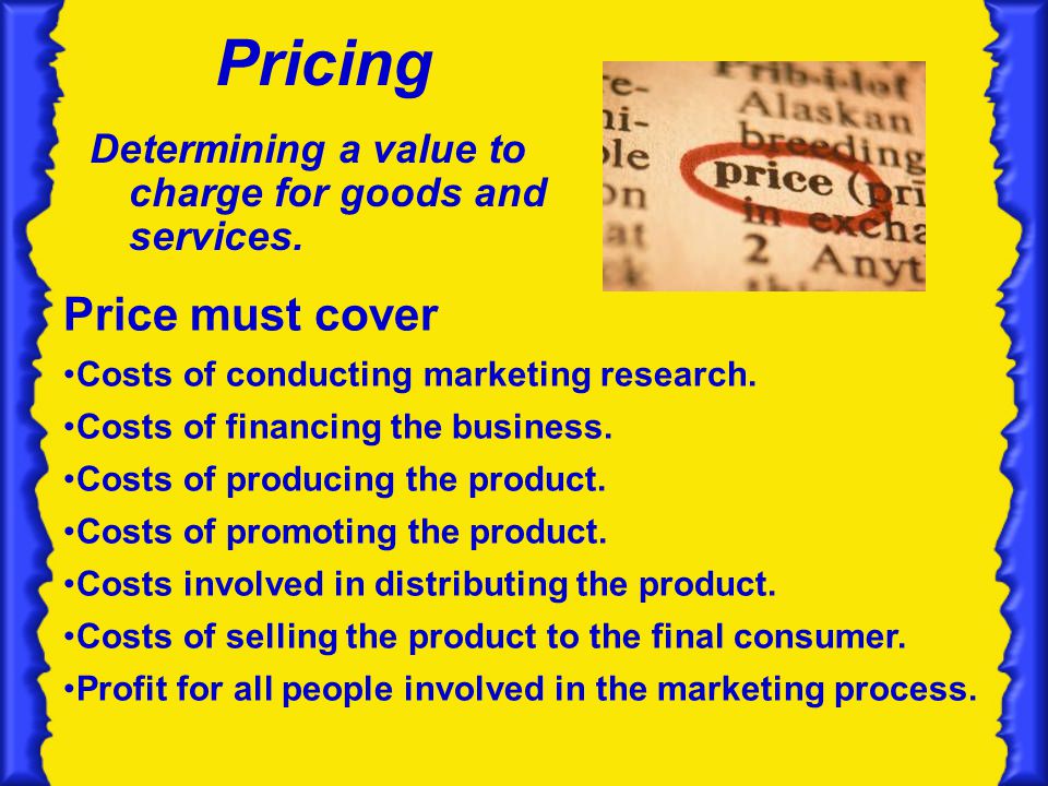 Pricing Price must cover